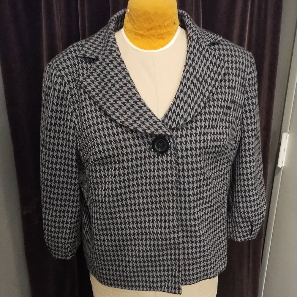 Retro-Style Houndstooth Blazer - Size XL